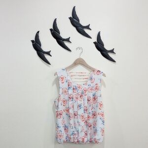 Anthropologie Meadow Rue Pleated Petals Tank Open Back Floral Blouse - L